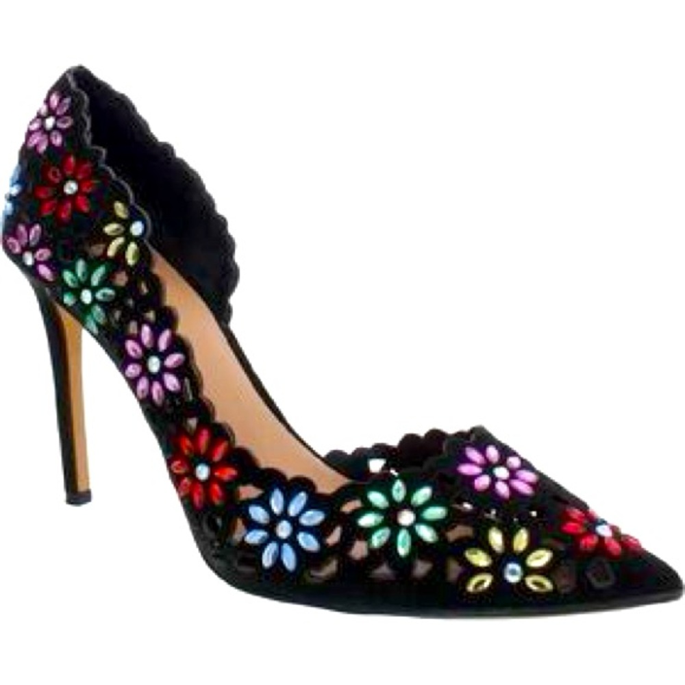 Inc Kenjay Floral Crystal Embellished Perforated Stiletto Slip High Heels Size 9